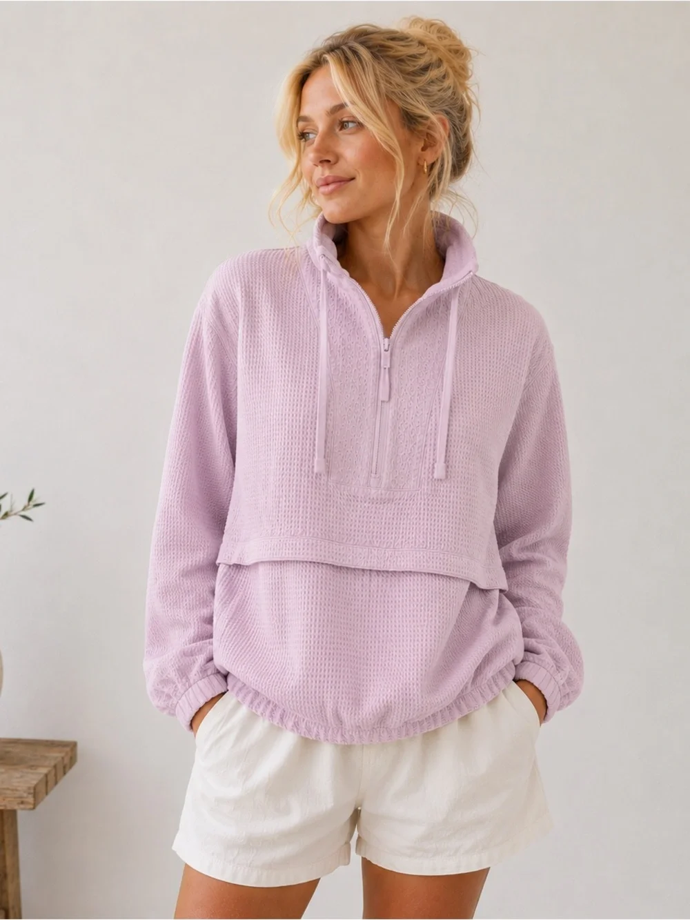 Lululemon Pack Light Textured Half-Zip Pullover Pink Mist High Neck Sz M